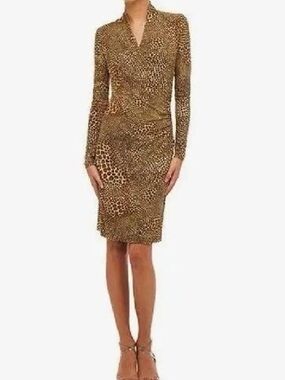 Norma Kamali Leopard-Print Long Sleeve Dress in Brown